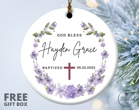 Baptism Ornament, Personalized God Bless Christening Gift, Christened Keepsake for Her, Gift for Goddaughter, Baptized Gift from Godmother