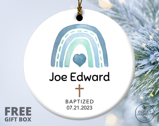Baptism Gift for Boy, Christening Gift from Godmother, Christened Keepsake, Baptism Gift Boy Catholic, Personalized Cross Ceramic Ornament
