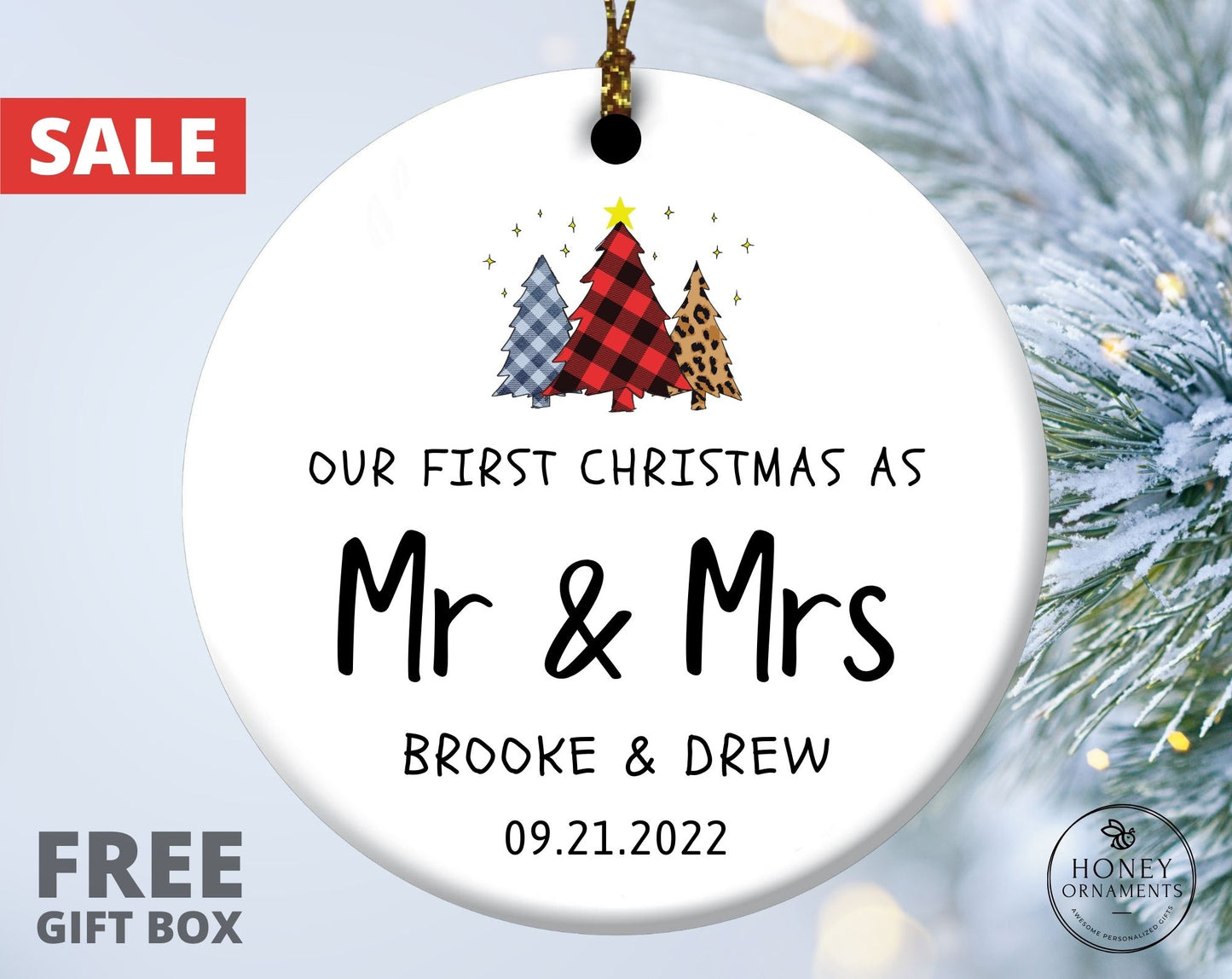 Personalized Married Ornament, Our First Christmas Married as Mr and Mrs 2023, 1st Christmas Married Ornament, Just Married Wedding Gift