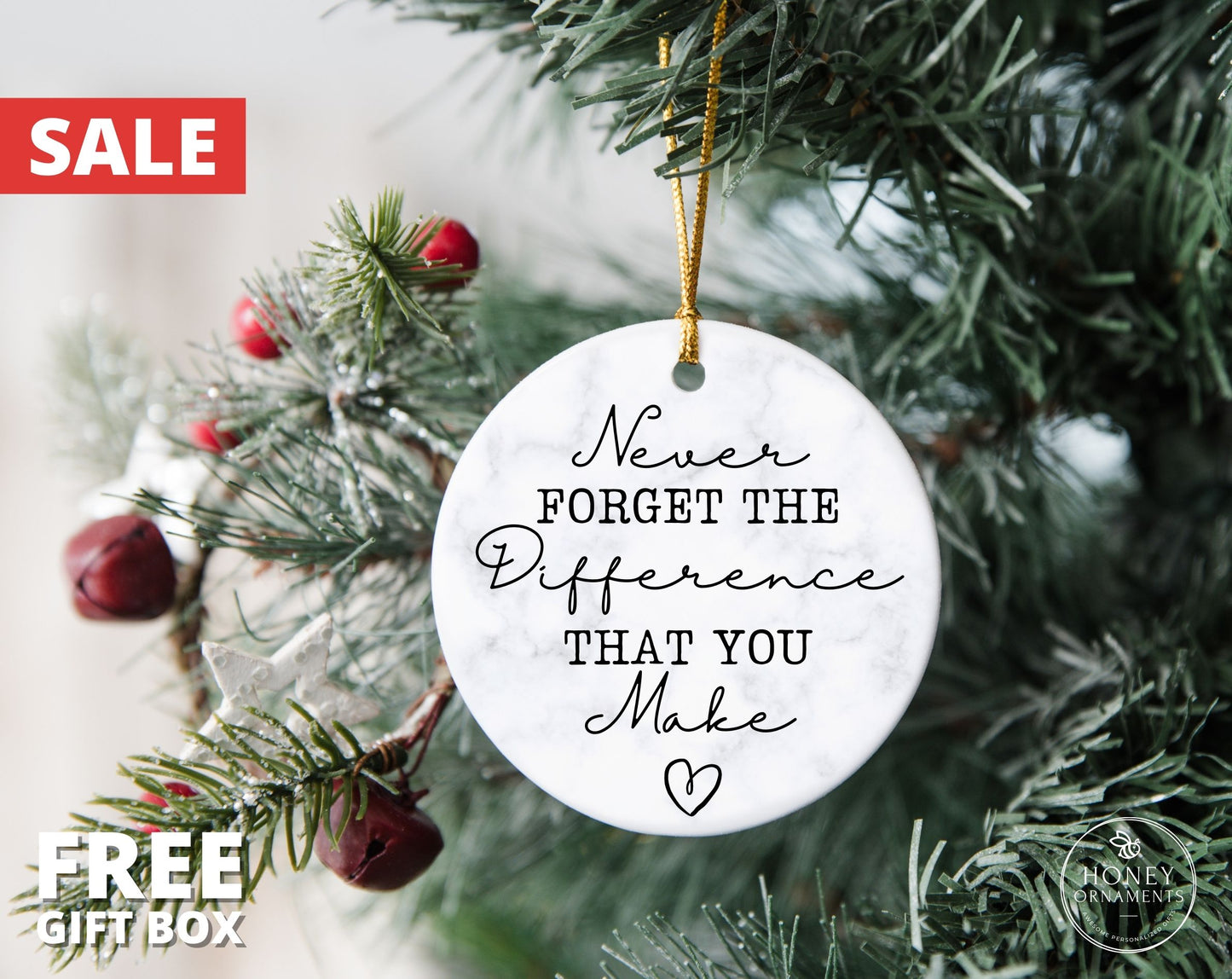 Thank You Gift, Appreciation Gift, Thank You Ornament, Retirement Gift, Never Forget The Difference You Make, Coworker Meaningful Leaving