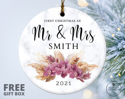 Our First Christmas Married Ornament, Newly Married Gift, Personalized Our First Christmas as Mr and Mrs Ornament 2026, Customized Ornament