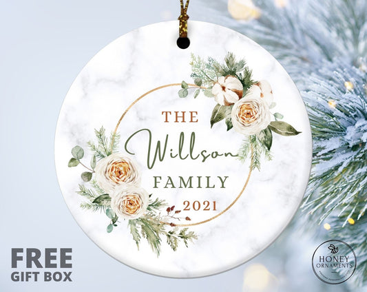 Personalized Ceramic Family Ornament, Floral Design, Custom Holiday Keepsake (2026)
