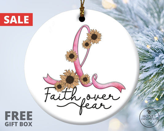 Faith Over Fear Breast Cancer Ornament, Personalized Cancer Survivor Gift, Breast Cancer Gifts, Cancer Encouragement Gift, Cheer Up Gift