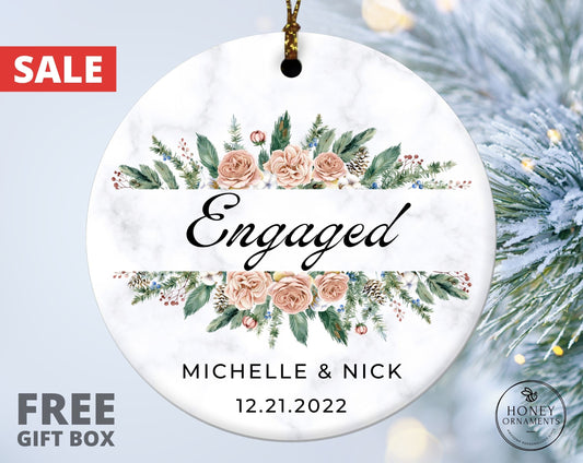 Engaged Ornament, Engagement Ornament Gift, Engagement Party Gift, Personalized Engagement Gift, Custom Engagement Gift with Names Keepsake