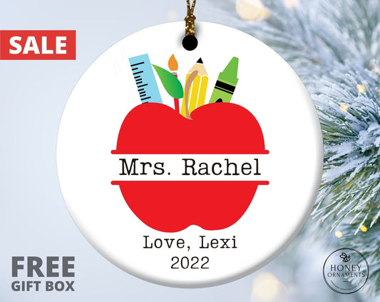 Personalized Teacher Christmas Ornament, Custom Teacher's Appreciation Gift Apple, End of Year Teachers Gift, Thank you Daycare Teacher Gift