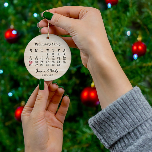 Personalized Wedding Date Calendar Ornament, Newly Married Gift