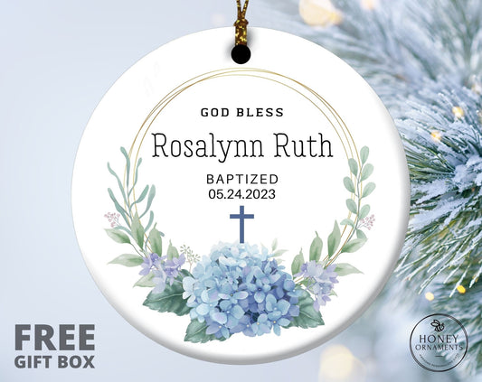 Personalized Baptism Ornament, God Bless Christening Gift, Keepsake