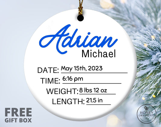 Baby Announcement Ornament With Birth Stats, Ornament for Name Reveal, Baby Name Reveal, Personalized Baby Name Sign, Sign For Hospital
