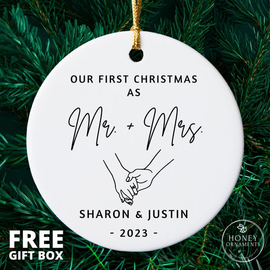 Our First Christmas as Mr and Mrs 2026 Personalized Wedding Ornament, Newlywed Christmas Keepsake, Custom Mr & Mrs Ornament, Gift for Couple