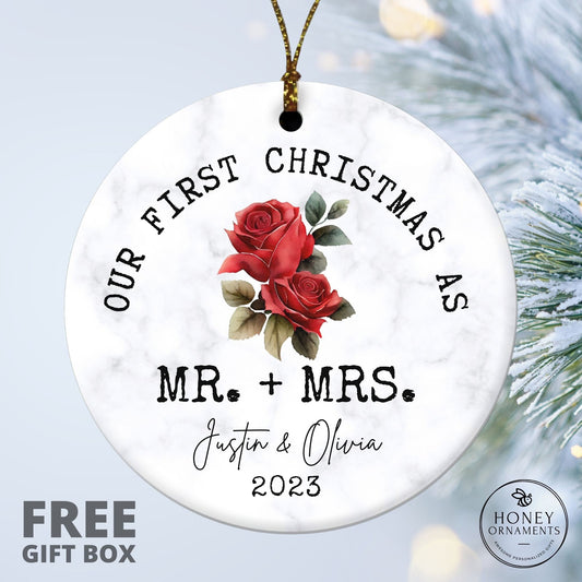 Our First Christmas Married as Mr and Mrs Ornament - Personalized Mr and Mrs Tree Christmas Ornament - First Christmas Married Ornament