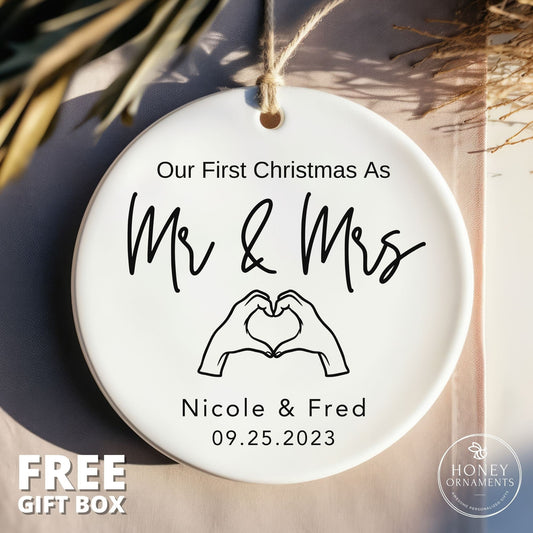 Personalized First Christmas Married Ornament – Mr & Mrs Ceramic Ornament