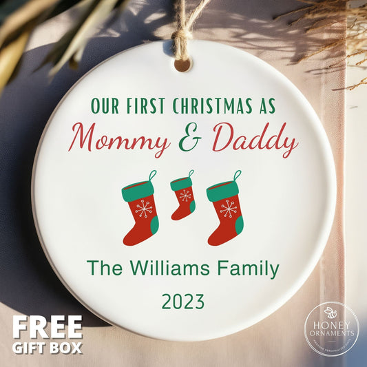 First Christmas as Mommy and Daddy Ornament, New Parents Keepsake