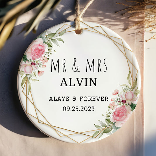 Personalized Mr & Mrs Ceramic Ornament – First Christmas Married Gift