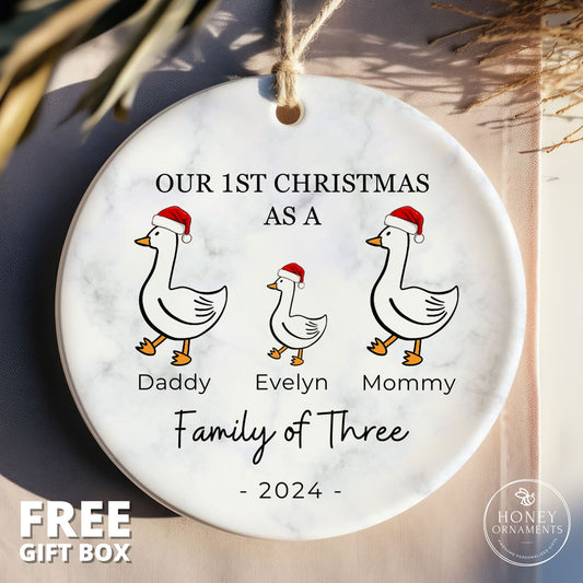 Family of Three Christmas Ornament New Baby Ornament Personalized Baby's First Christmas Ornament Family of 3 Gift Goose Family Ornament