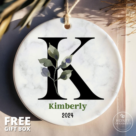 2026 Family Ornament, Custom Initial Ornament, Christmas Gift, Monogram Ornament, Personalized Letter Name Ornaments, Greenery Keepsake