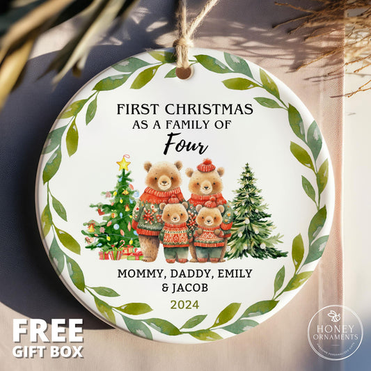 Family of Four Personalized Ornament New Baby Family of 4 Decor Bear Family Baby’s First Christmas Gift Custom Holiday Cute Keepsake 2026