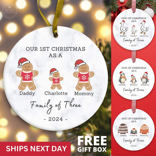 New Baby Ornament, Family of Three Ornament, Family of 3 Christmas Ornament, Baby's First Christmas Ornament, Personalized New Parents Gift