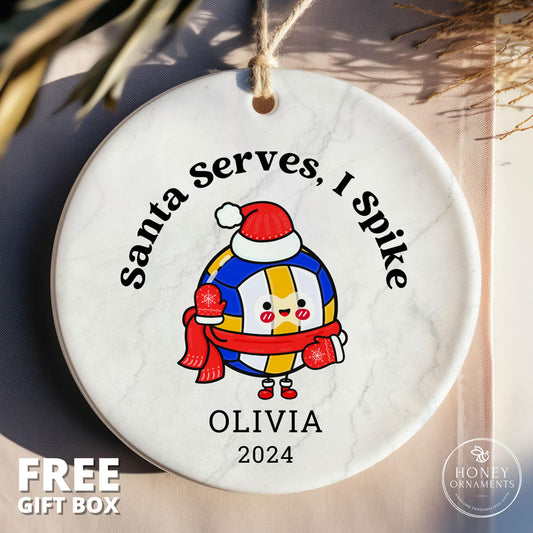 Personalized Volleyball Ornament, Santa Serves, Team Gift
