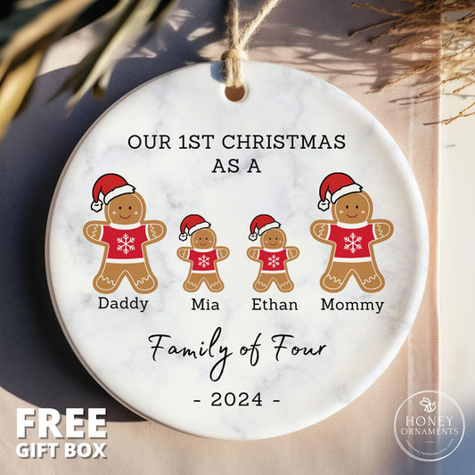 Family of Four Christmas Ornament, Family of 4, Family of 4 Ornament, Family of Four Gift, New Baby Ornament, Family of Four, Gingerbread