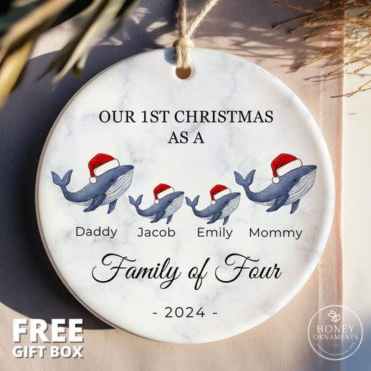 Family of Four Christmas Ornament, Family of 4, Family of 4 Ornament, Family of Four Gift, New Baby Ornament, Family of Four, Whale Family