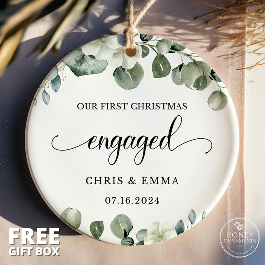 Personalized Engaged Christmas Ornament – First Christmas Keepsake