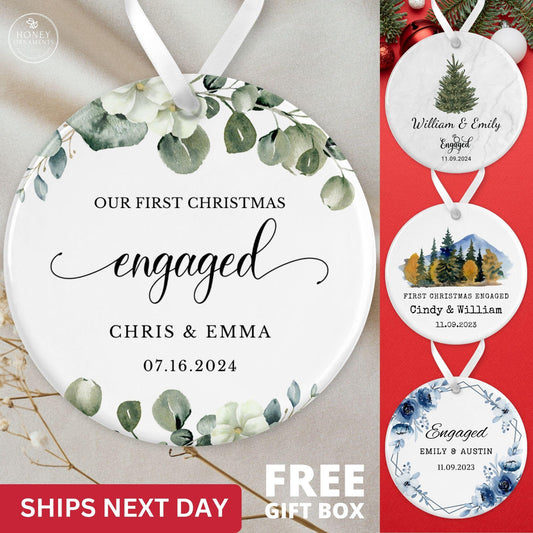 Our First Christmas Engaged Ornament - Personalized Engagement Gift 2026, Custom Engagement Keepsake, Newly Engaged Couple Gift