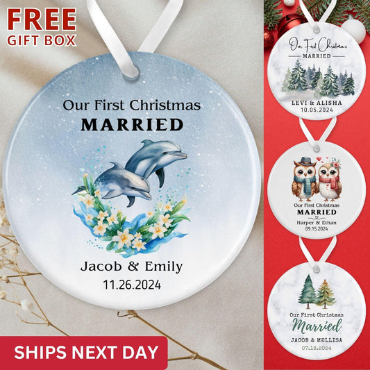 Personalized Wedding Ornament, Newlywed Keepsake, Mr and Mrs Gift