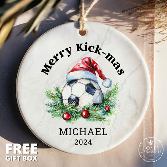 Merry Kick-mas, Soccer Ornament, Soccer Player Gift, Soccer Coach Gift, Soccer Christmas, Soccer Girl Gift, Soccer Lover, Soccer Team Gift