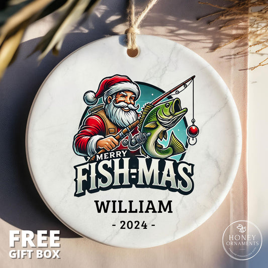 Fishing Lover Gift for Dad, Fishing Dad Gift for Him, Fishing Gifts for Men, Fisherman Gift, Father's Day Gift, Merry Fish-mas Ornament