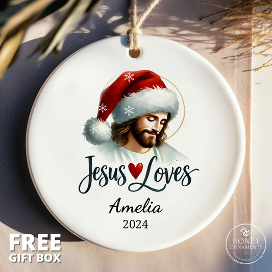 Jesus Loves Gift, Christian Gifts for Her, Catholic Gift for Women, Christian Christmas Gift for Him, Jesus Christ Ornament, Christmas Decor