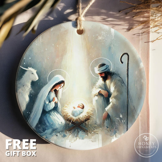 Nativity Scene Christmas Ornament - Religious Christmas Ornament - Christian Christmas Decor - Holy Family Ornament - Christmas Gift Box