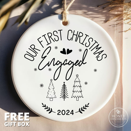 Our First Christmas Engaged Ornament - Personalized Engagement Gift - Engagement Keepsake - First Christmas Engaged 2026 Ornament