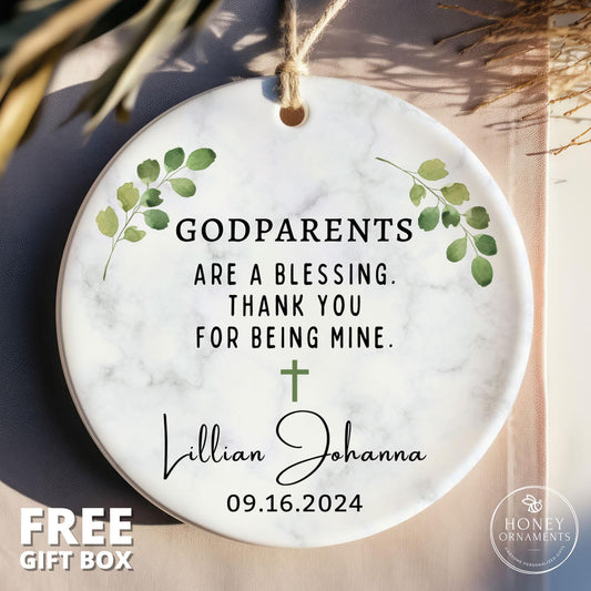 Godparents Ornament, Personalized Godmother Gift, Godfather Thank You Keepsake, Custom Godparents are a Blessing, Christening Baptism Gift