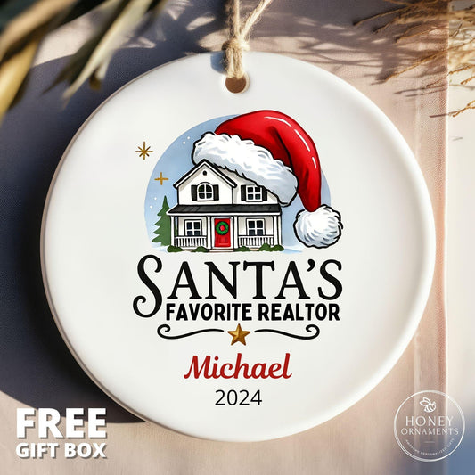 Custom Realtor Gift, Real Estate Agent Gift for Realtor Pop by Gift, Realtor Thank You Gift from Buyers, Santa's Favorite Realtor Ornament