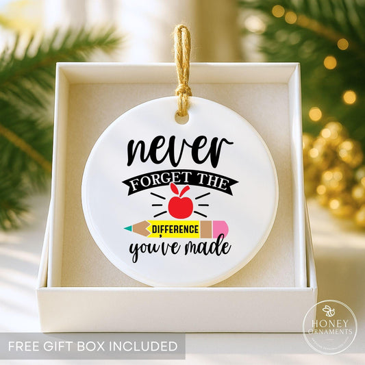 Teacher Appreciation Ornament, Apple Pencil Design, Gift Box Included
