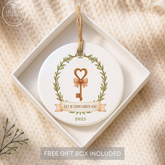 Custom First Christmas New Home Ornament 2026 House Key Design Personalized Address Keepsake Gift for Homeowners Realtor Closing Gift Idea