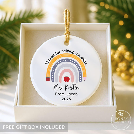 Teacher Appreciation Ornament Personalized Thank You Teacher Gift Rainbow Ornament Custom End of Year Teacher Christmas Gift from Student