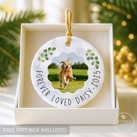 Personalized Dog Memorial Ornament with Photo and Name, Custom Pet Loss Keepsake for Christmas Tree, Forever Loved Pet Remembrance Gift
