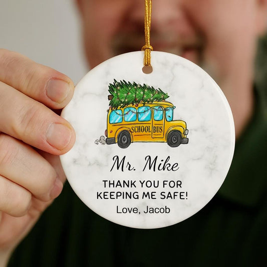 Personalized School Bus Driver Christmas Ornament, Ceramic