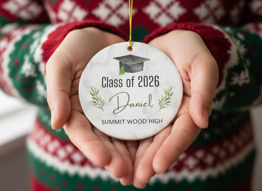 Personalized Graduation Ornament, Class of 2026 Graduate Gift, Custom Name Ceramic Keepsake, High School and College Graduation Gift