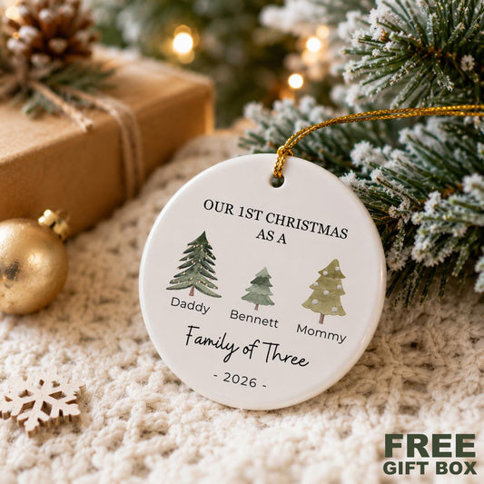 Family of Three Christmas Ornament - Family of 3 Ornament - Family Ornament - Personalized Baby's First Christmas Ornament, New Parent Gift