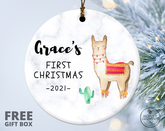 Personalized Baby's First Christmas Ornament, First Christmas Alpaca Llamas Ornament, Custom Baby Name Christmas Ceramic Ornament Gifts