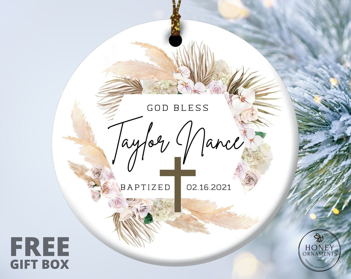 God Bless Baptized Ornament, Personalized Baptism Ornament, Custom Christened Keepsake, Girl Christening Gift, Gift for Goddaughter Ornament