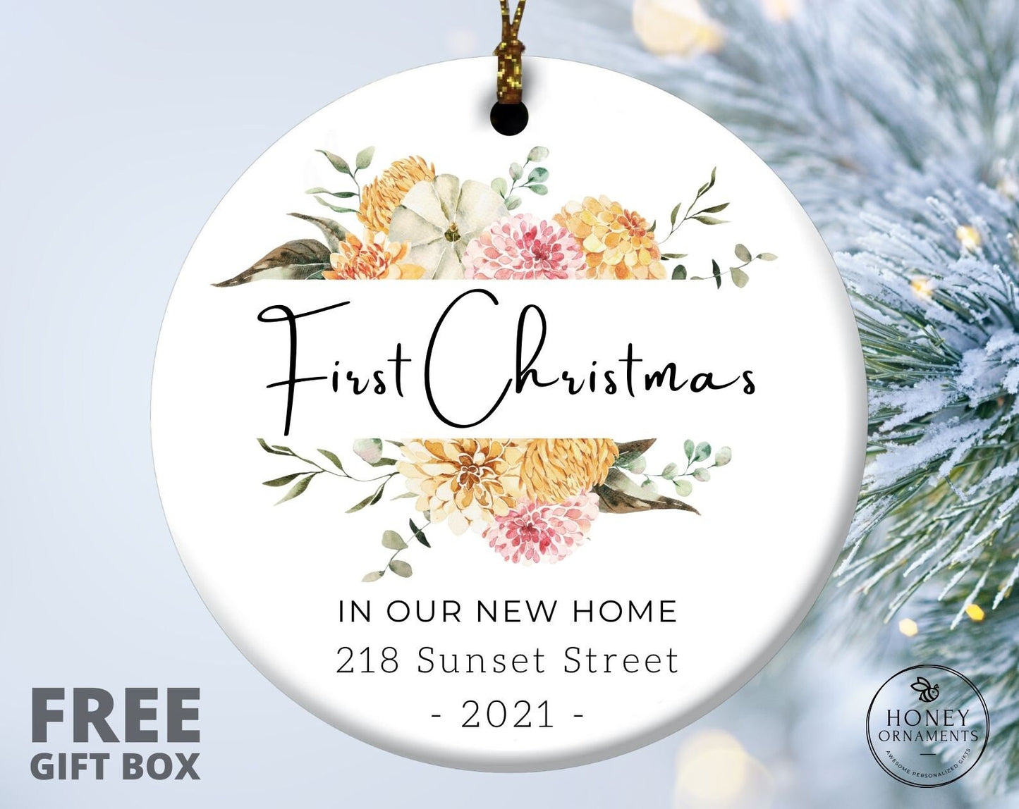 New Home Ornament - Personalized First Home Christmas Ornament - Our First Home Ornament - New Home Botanical Framed Ornament