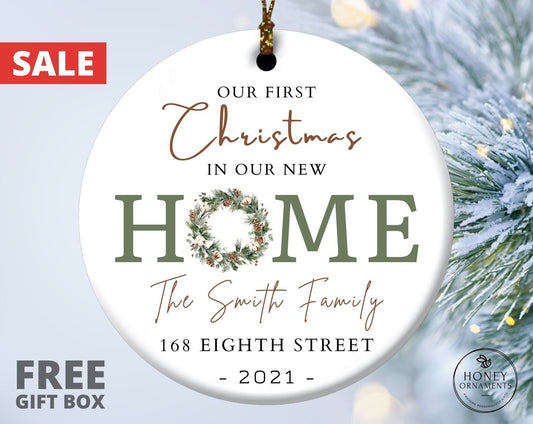 New Home Christmas Ornament, Custom New House Ornaments, Christmas Gifts, Personalized Our First Christmas in Our New Home Ornament