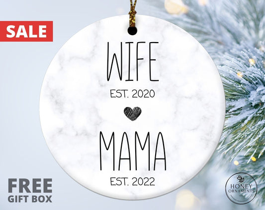 Wife Mama Ornament - New Mama Gift - First Time Mom Gift - Future Mommy Gifts - Pregnancy Announcement Reveal, Christmas Keepsake