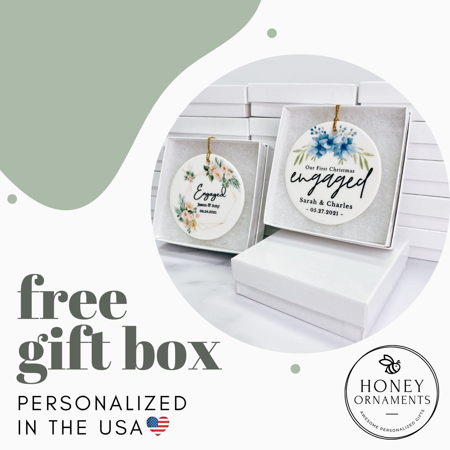 We Are Engaged, Engagement Ornament, Personalized Gift Ideas for Bride and Groom, First Christmas Engaged Ornament, Engagement Gift Box