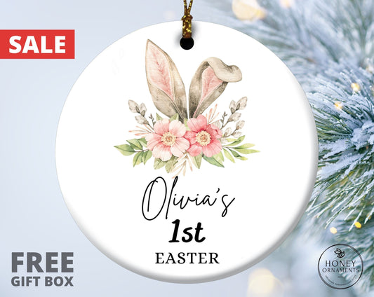 My First Easter Ornament, Custom New Baby Girl Name Ornament, Easter 2023, Personalized First Easter Bunny Ears Gift, Newborn Keepsake Gift