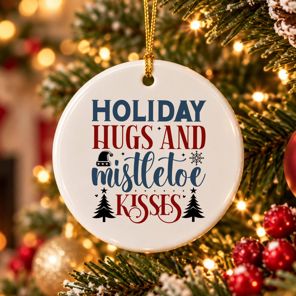 Festive Ceramic Ornament with Mistletoe and Snowflake Motifs