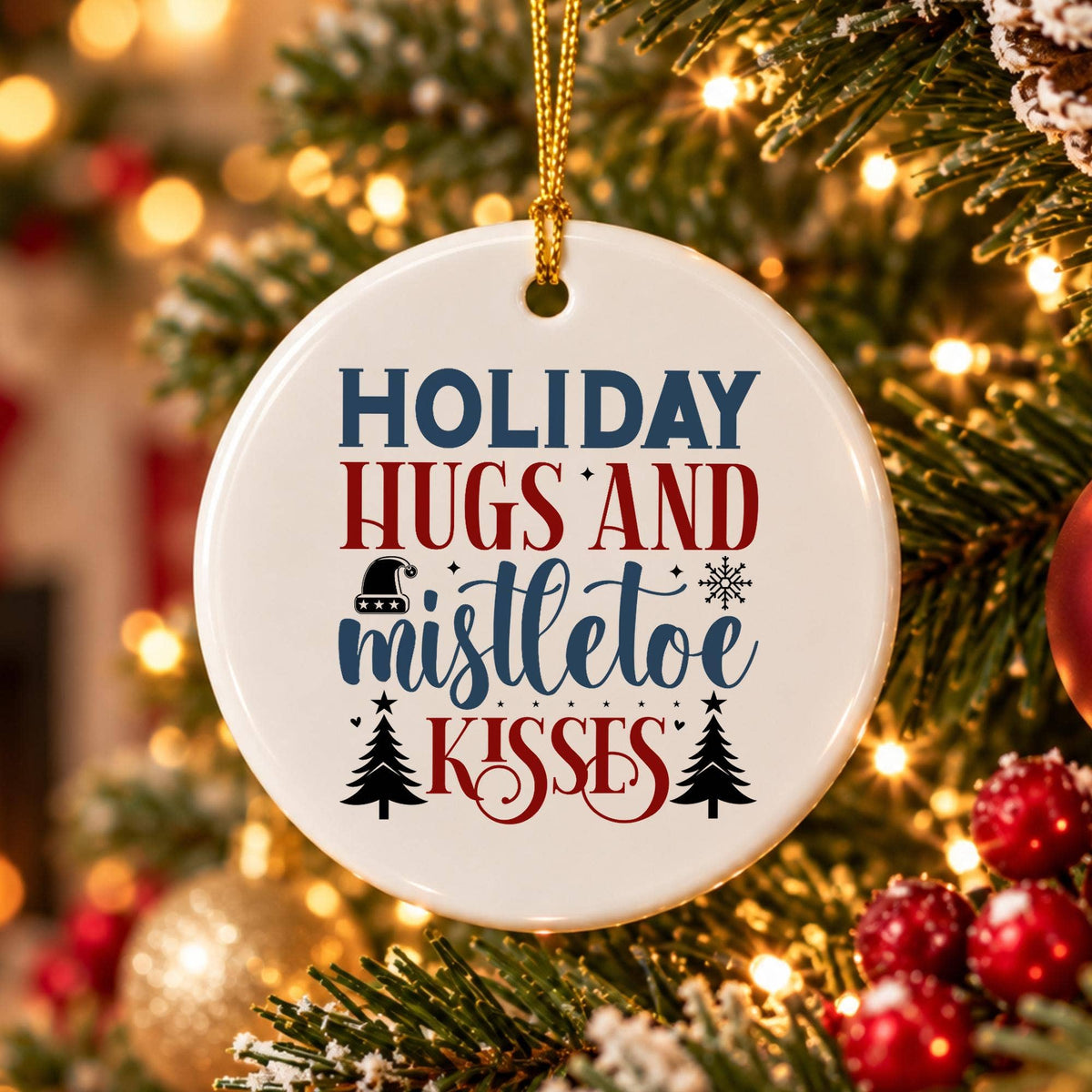 Festive Ceramic Ornament with Mistletoe and Snowflake Motifs